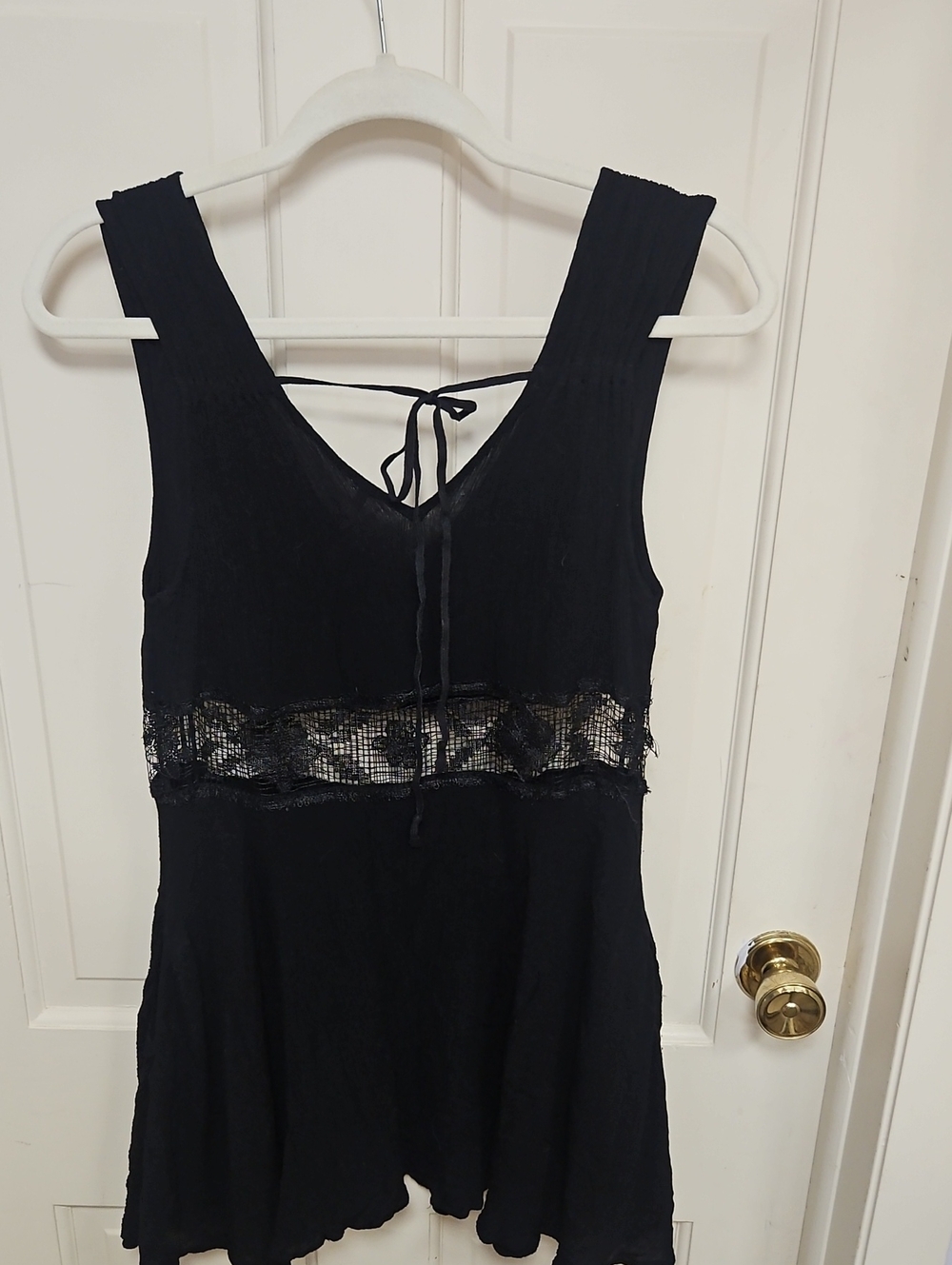 Free people rayon, dress with pockets, circle Black V-Neck Lace Waist Tank Dress